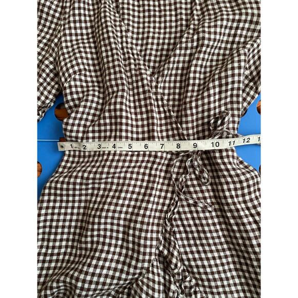 & Other Store Brown Gingham Mini Wrap Dress Size 8 - Picture 10 of 13